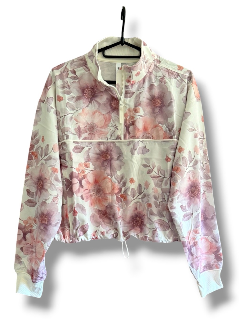 Mondetta Floral Half-Zip Pullover Top in Blush Pink